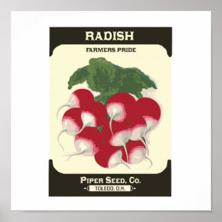 Retro Radish Vegetable Seed Packet Poster Print ポスター