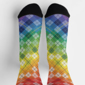 Retro Rainbow Argyle Plaid Check Pattern ソックス (上部)