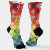 Retro Rainbow Argyle Plaid Check Pattern ソックス (傾斜あり)