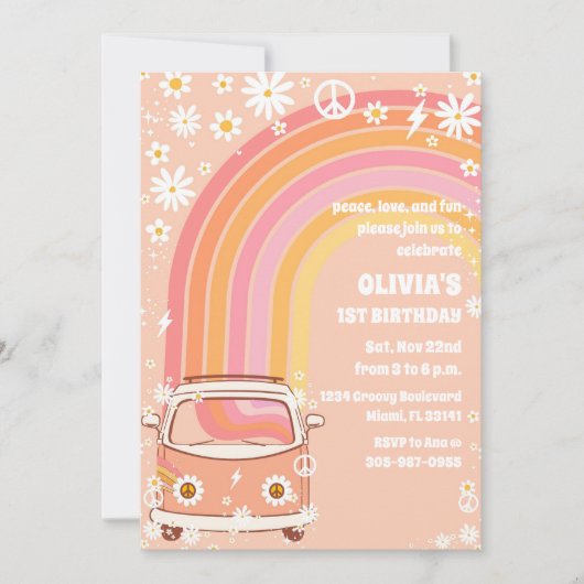 Retro Rainbow Birthday Invitation 招待状 (正面)