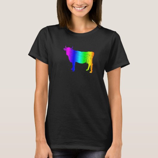 Retro Rainbow Bull Silhouette Graphic Tシャツ (正面)