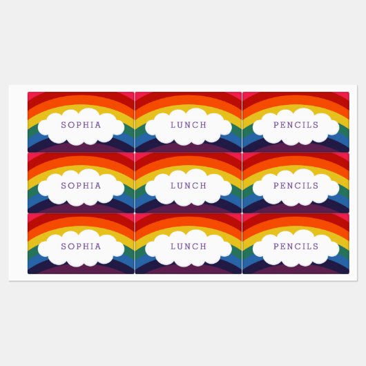 Retro Rainbow Cloud Personalized Kids ラベル (シート)