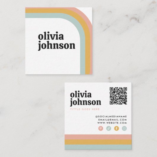 Retro Rainbow Colorful Waves Social Media Qr Code スクエア名刺 (正面/裏面)