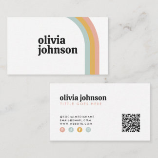 Retro Rainbow Colorful Waves Social Media Qr Code 名刺