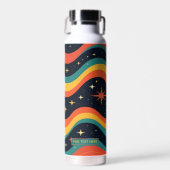 Retro Rainbow Cosmic Colorful 70s Rainbow Waves ウォーターボトル (正面)