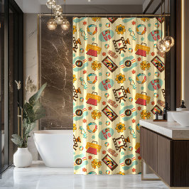 Retro Rainbow Curtain 70s Pastel Bathroom Joy シャワーカーテン