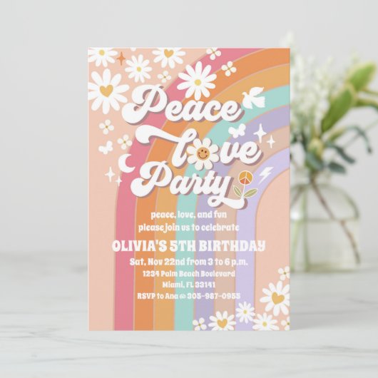 Retro Rainbow Daisy Birthday Invitation 招待状 (スタンド正面)