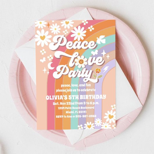 Retro Rainbow Daisy Birthday Invitation 招待状