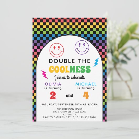 Retro Rainbow Double Celebration Joint Birthday 招待状 (スタンド正面)