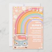 Retro Rainbow First Birthday Invitation 招待状 (正面)