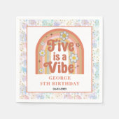 Retro Rainbow FIVE is a Vibe Groovy 5th Birthday スタンダードカクテルナプキン (正面)