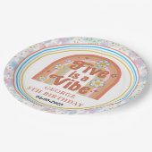 Retro Rainbow FIVE is a Vibe Groovy 5th Birthday ペーパープレート (アングル)