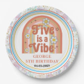 Retro Rainbow FIVE is a Vibe Groovy 5th Birthday ペーパープレート (正面)