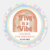Retro Rainbow FIVE is a Vibe Groovy 5th Birthday ラウンドシール (正面)