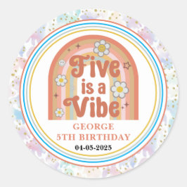 Retro Rainbow FIVE is a Vibe Groovy 5th Birthday ラウンドシール