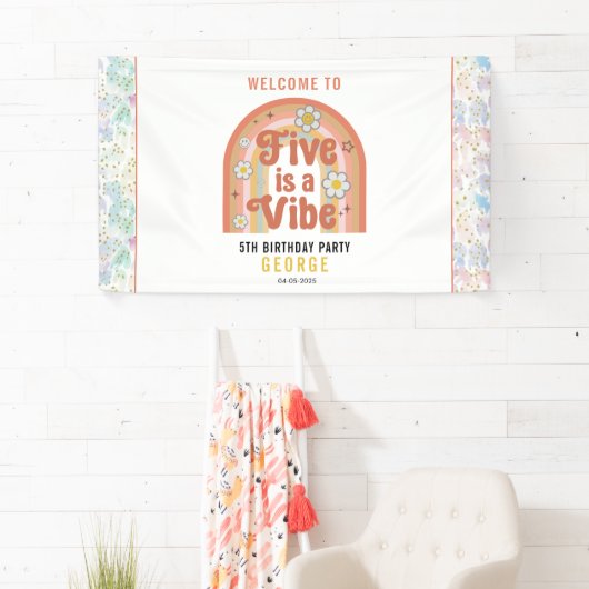 Retro Rainbow FIVE is a Vibe Groovy 5th Birthday 横断幕 (インサイチュ)