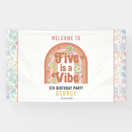 Retro Rainbow FIVE is a Vibe Groovy 5th Birthday 横断幕 (横)