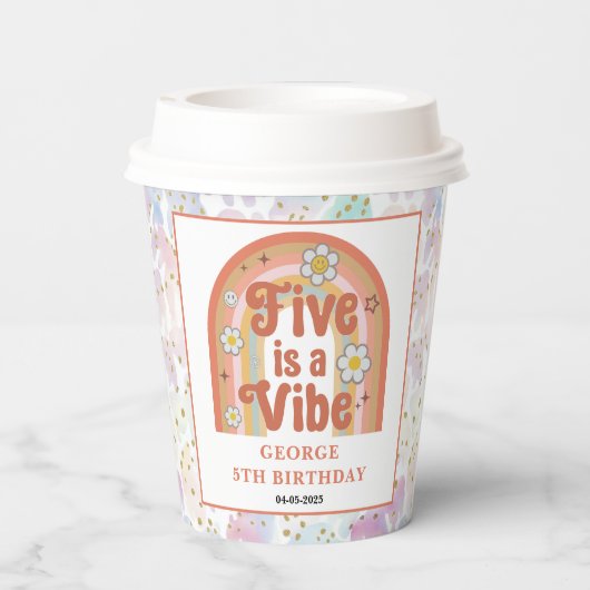 Retro Rainbow FIVE is a Vibe Groovy 5th Birthday 紙コップ (裏面)
