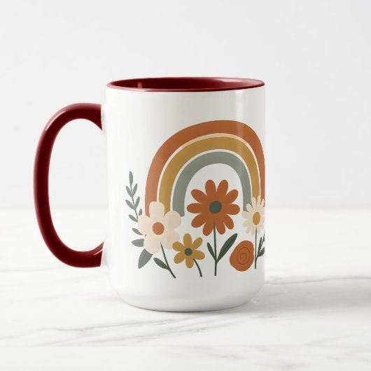 Retro Rainbow Floral Ceramic Mug マグカップ (左)