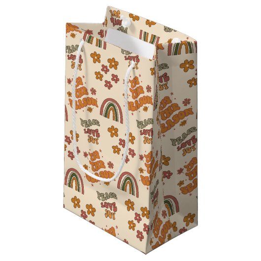 Retro Rainbow Flower Christmas スモールペーパーバッグ (正面アングル)