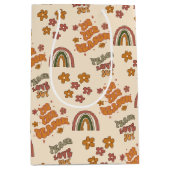 Retro Rainbow Flower Christmas ミディアムペーパーバッグ (正面)