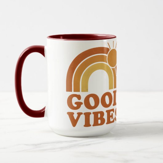 Retro Rainbow Good Vibes Ceramic Mug マグカップ (左)