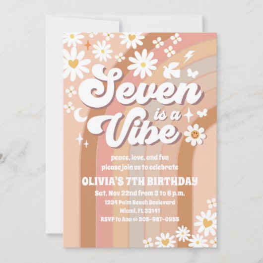 Retro Rainbow Groovy Birthday Invitation 招待状 (正面)