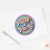 Retro Rainbow Pizza and Party Birthday Round Stick ラウンドシール (封筒)