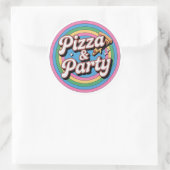 Retro Rainbow Pizza and Party Birthday Round Stick ラウンドシール (バッグ)