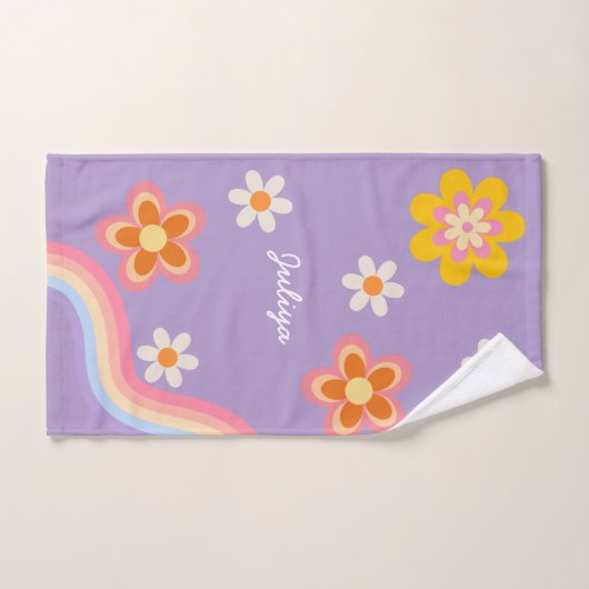 Retro Rainbow purple kids バスタオルセット (ハンドタオル)