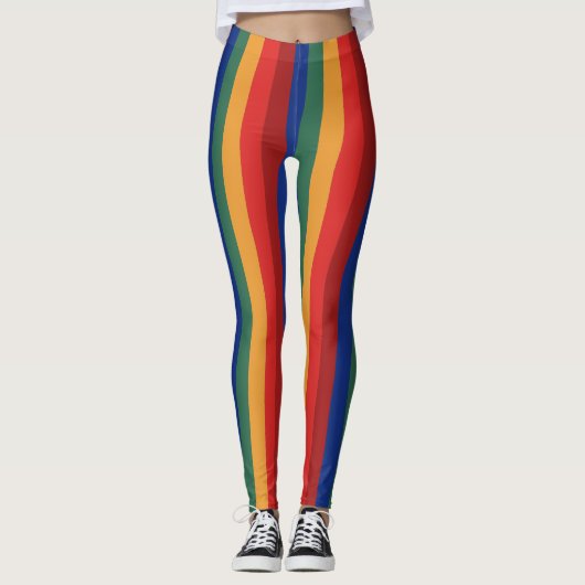 Retro Rainbow Regenbogen Regenbogenfarben レギンス (正面)