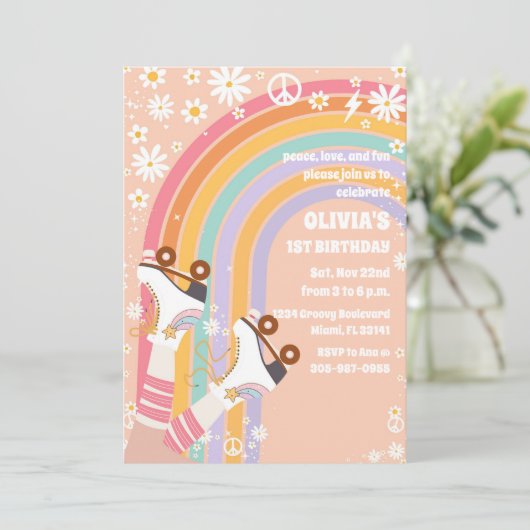 Retro Rainbow Roller Skates Invitation 招待状 (スタンド正面)