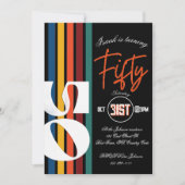 Retro Rainbow Striped “Fifty” Birthday Invitation 招待状 (正面)