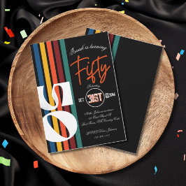 Retro Rainbow Striped “Fifty” Birthday Invitation 招待状