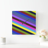 Retro Rainbow Stripes Regenbogen Regenbogenfarben スクエア壁時計 (ホーム)