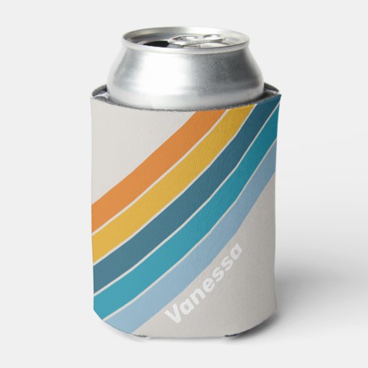 Retro Rainbow Stripes with Name 缶クーラー (缶正面)