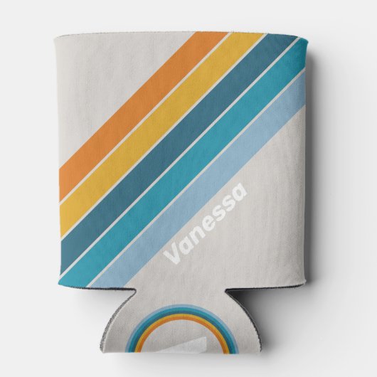 Retro Rainbow Stripes with Name 缶クーラー (裏面)