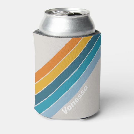 Retro Rainbow Stripes with Name 缶クーラー (缶裏面)