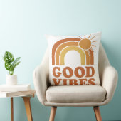 Retro Rainbow Sun "Good Vibes" Throw Pillow クッション (椅子)