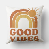 Retro Rainbow Sun "Good Vibes" Throw Pillow クッション (裏面)
