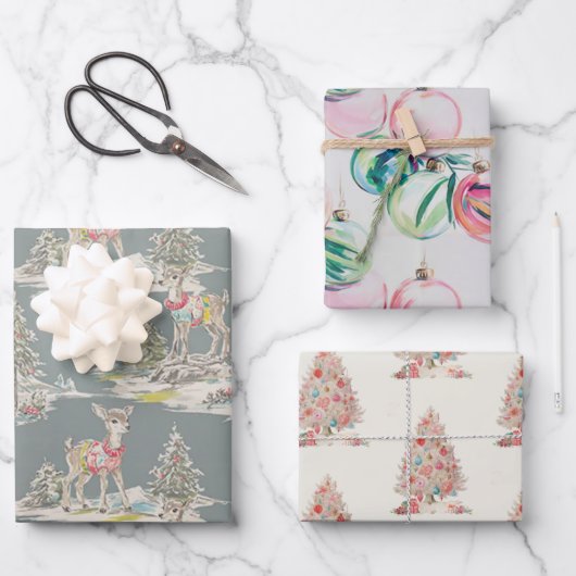 Retro Rainbow Wrapping Paper Flat Sheet Set of 3 ラッピングペーパーシート (正面)