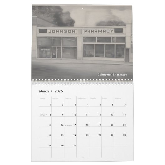 Retro Raleigh NC Calendar カレンダー (3月 2026)