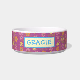 Retro Raspberry Patchwork Floral Custom Medium Dog ボウル