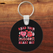Retro Read Your Heart Out Valentines Teacher Booki キーホルダー (正面)