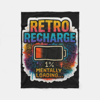 “retro Recharge – Mentally Loading…”  フリースブランケット