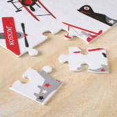 Retro Red and Black WWII Military Airplane Pattern ジグソーパズル (側面)