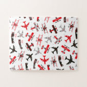 Retro Red and Black WWII Military Airplane Pattern ジグソーパズル (横)