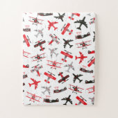 Retro Red and Black WWII Military Airplane Pattern ジグソーパズル (縦)