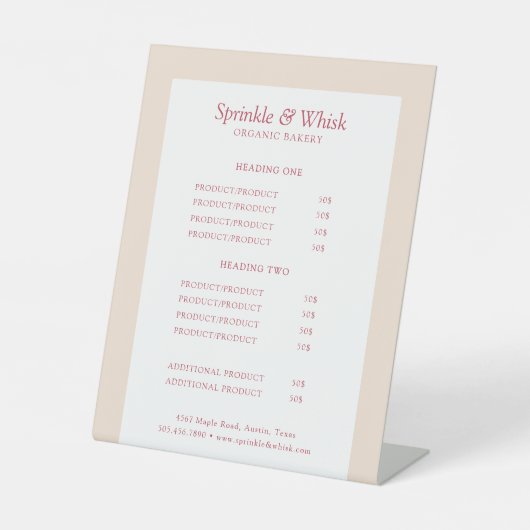 Retro Red And Cream Bakery Price List 台座サイン (正面)