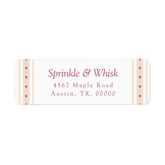 Retro Red And Cream Heart Stripes Bakery ラベル (正面)